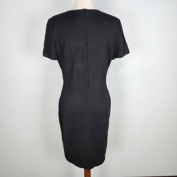 St. John Collection Black/Caviar Knit Cap Sleeve Sheath Dress Size 10 - Picture 7 of 15
